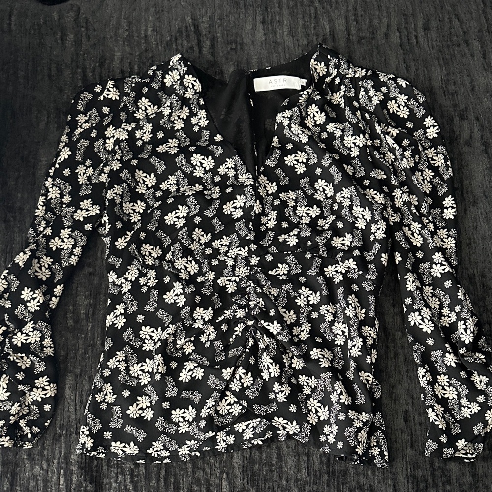 Astr Black and White Floral Blouse